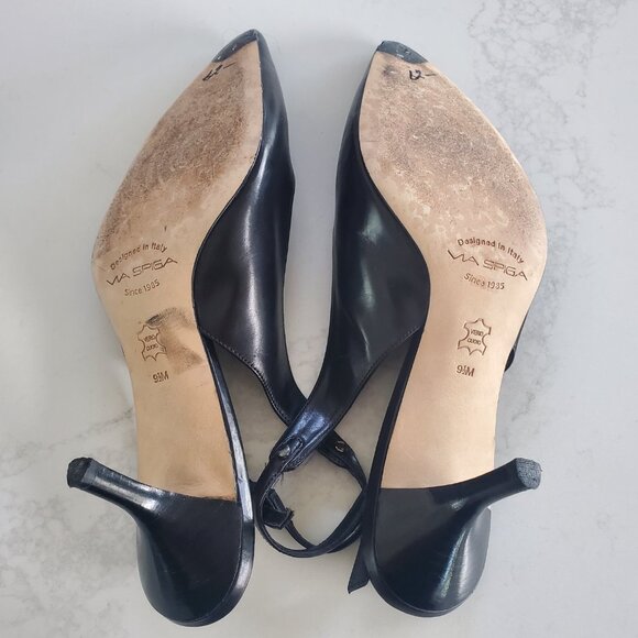 Via Spiga Black Leather Kitten Heel Slingback Heels  9.5M - Picture 11 of 13